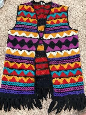Vintage 1970s Jack Winter Colorful Knit Fringe Vest – One Size